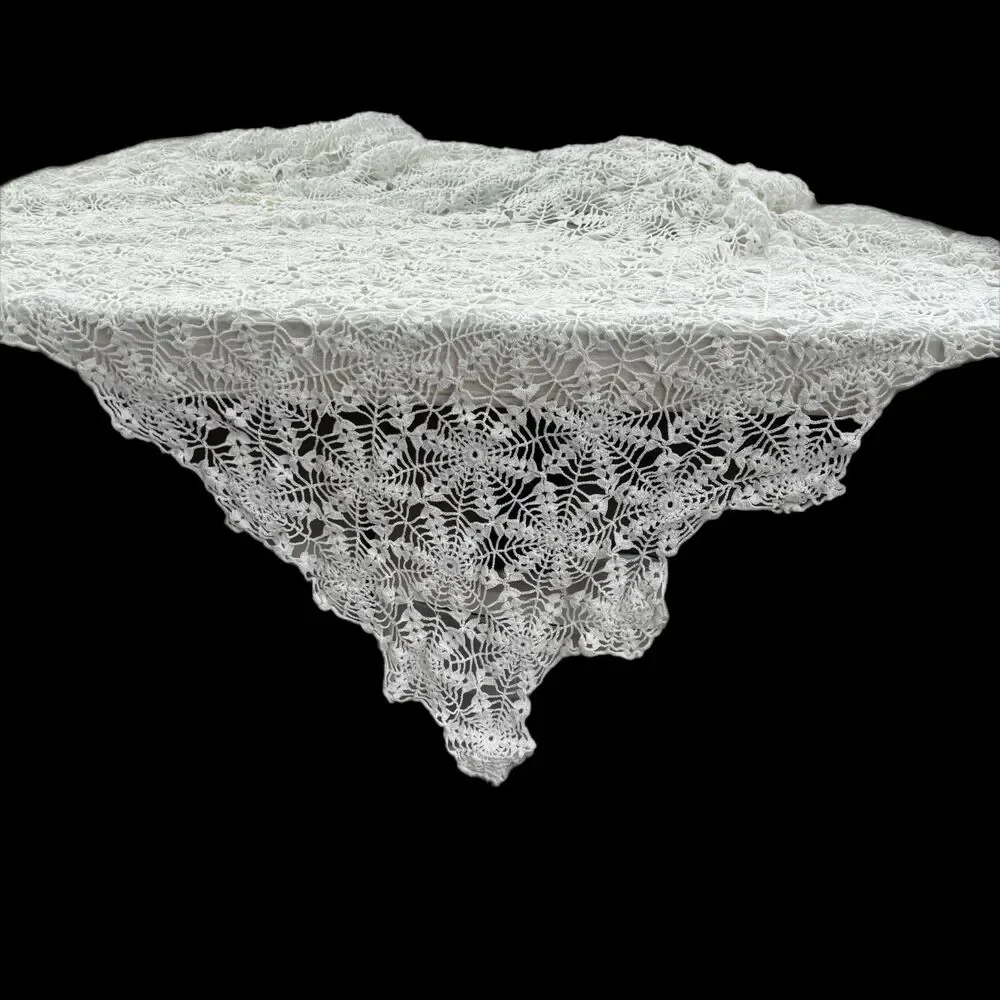 Vintage Cutter Cottagecore Crochet Tablecloth Handmade Shabby Decor Heritage